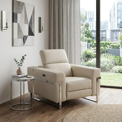 41" Beige Italian Leather Power Recliner Chair