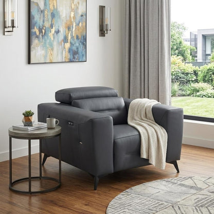 41" Dark Gray Italian Leather Power Recliner Chair