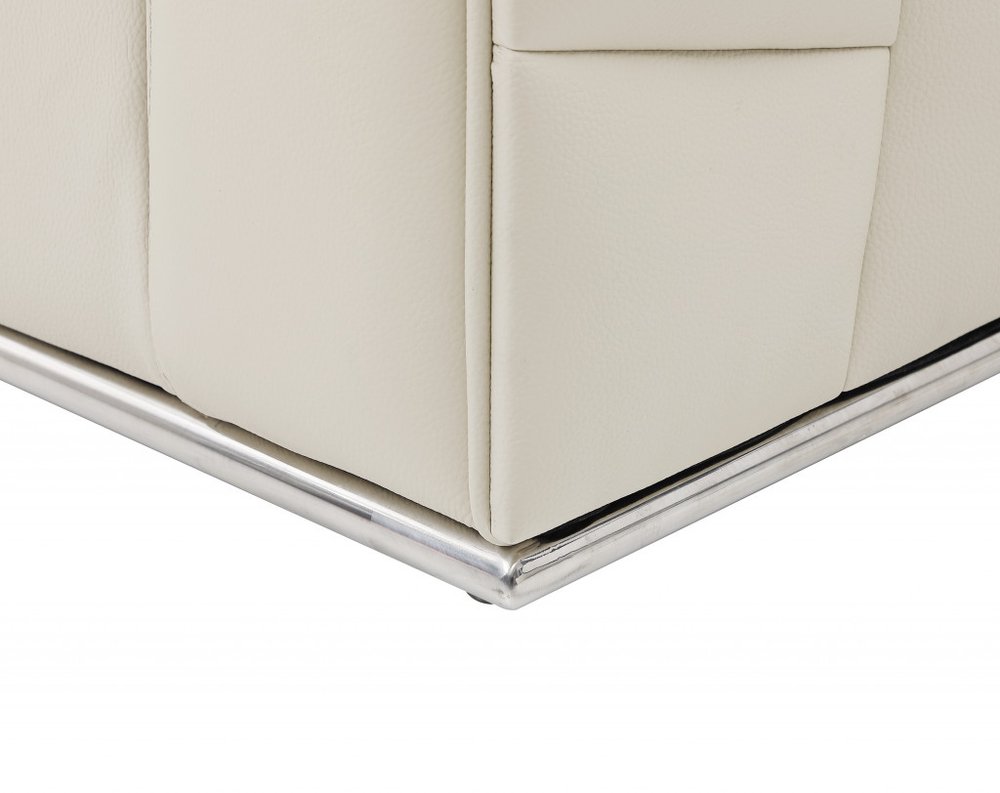 Beige Italian Leather Reclining L Shaped Two Piece Corner Sectional