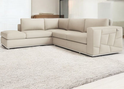 Beige Italian Leather Reclining L Shaped Two Piece Corner Sectional