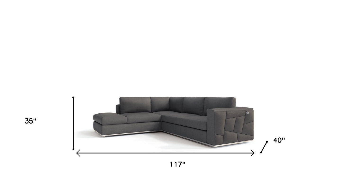 Dark Gray Italian Leather L Shaped Two Piece Corner Sectional