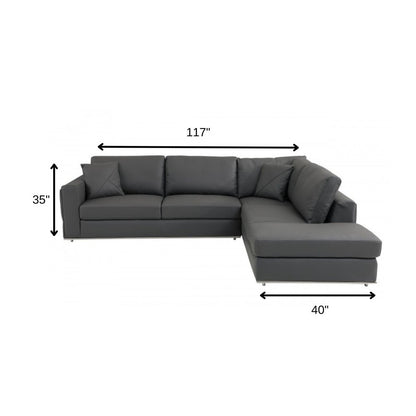 Dark Gray Italian Leather Reclining L Shaped Two Piece Corner Sectional