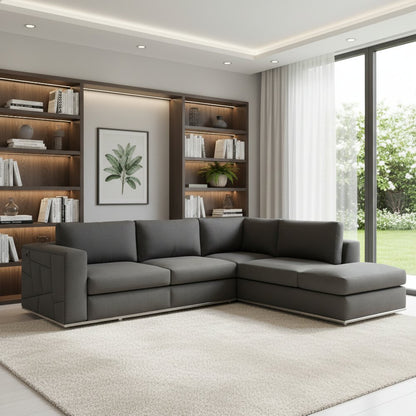 Dark Gray Italian Leather Reclining L Shaped Two Piece Corner Sectional