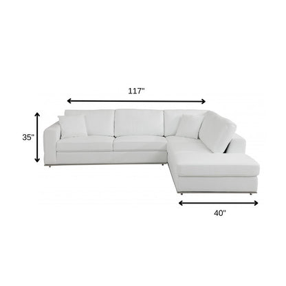 White Italian Leather Reclining L Shaped Two Piece Corner Sectional