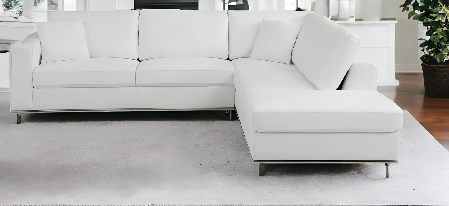 White Italian Leather Reclining L Shaped Two Piece Corner Sectional