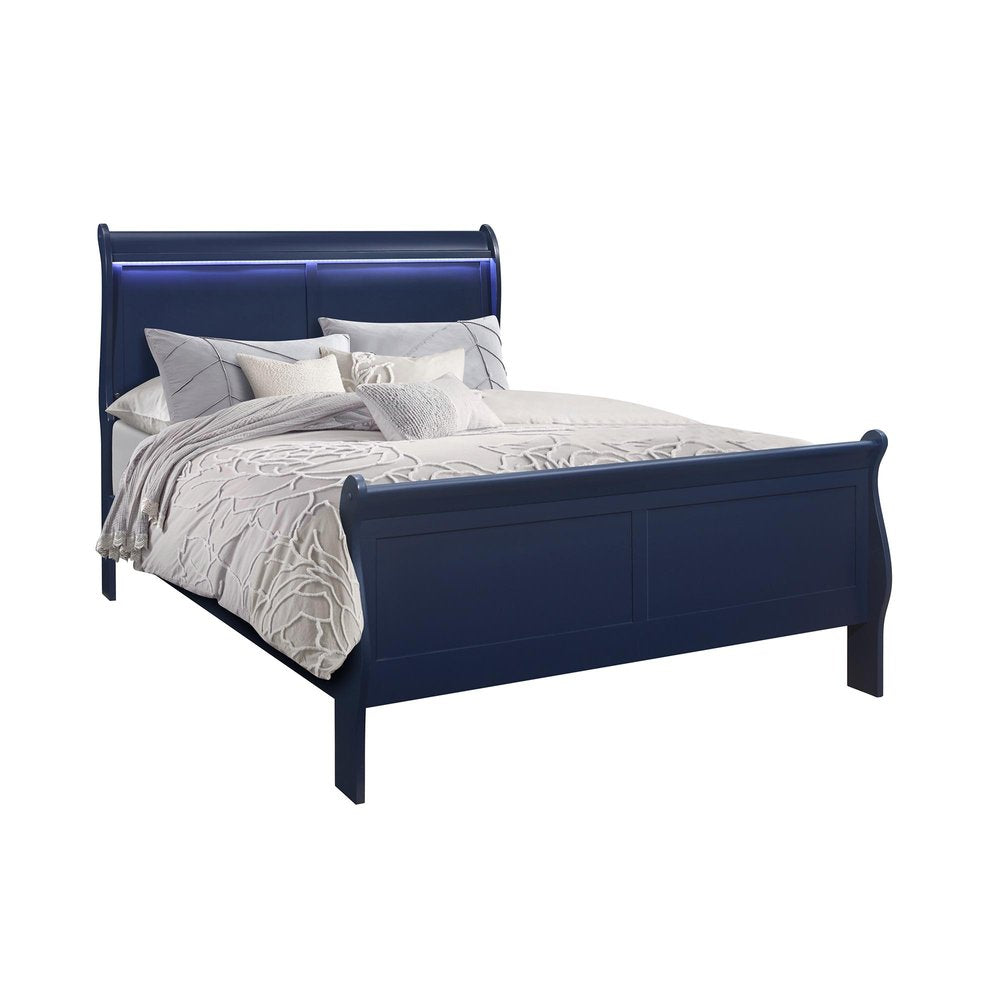Blue Upholstered Queen Bed Frame With No
