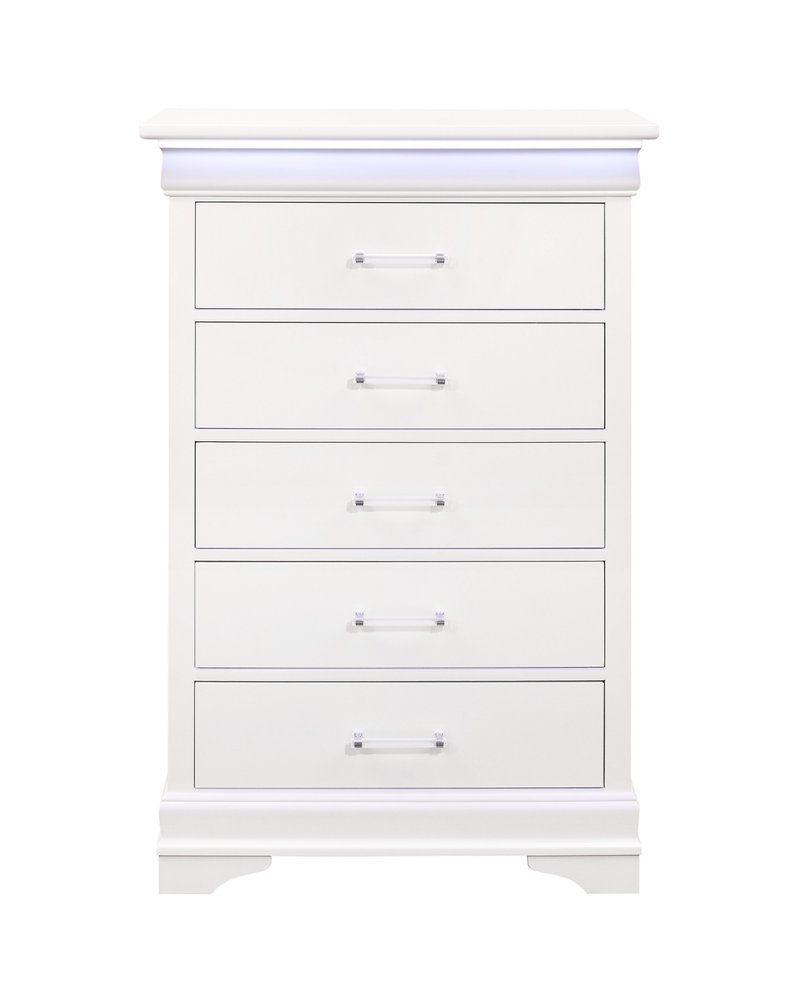 32" White Wood Lighted Five Drawer Dresser