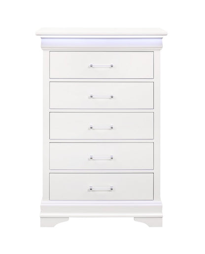 32" White Wood Lighted Five Drawer Dresser