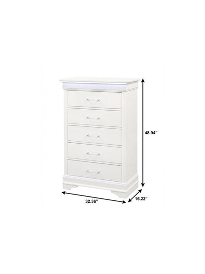 32" White Wood Lighted Five Drawer Dresser