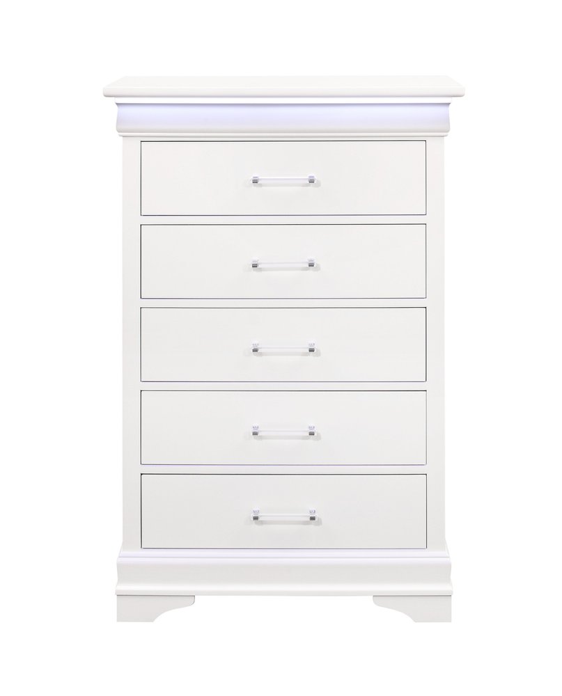 32" White Wood Lighted Five Drawer Dresser