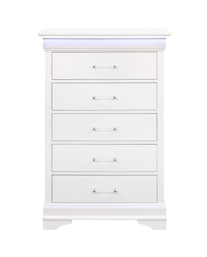 32" White Wood Lighted Five Drawer Dresser