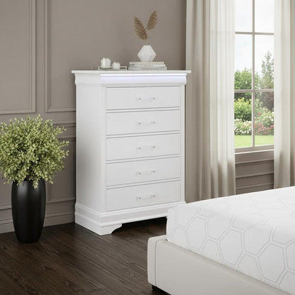 32" White Wood Lighted Five Drawer Dresser