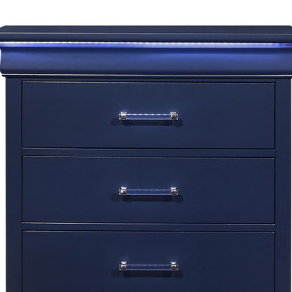 32" Blue Wood Lighted Five Drawer Dresser