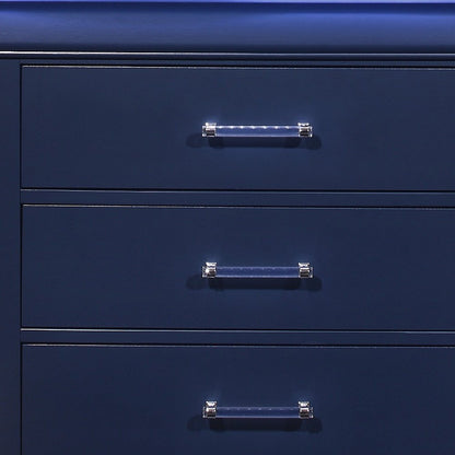 16" Blue Solid Wood Five Drawer Chest With LED Lighting
