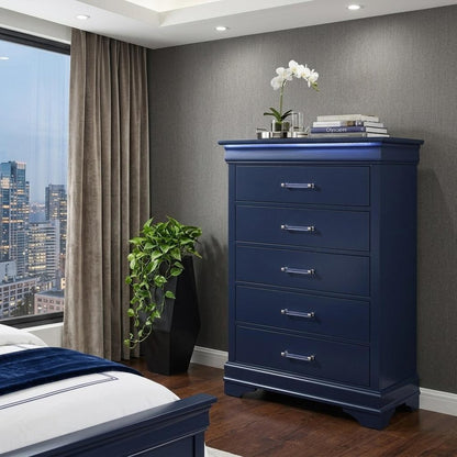 16" Blue Solid Wood Five Drawer Chest With LED Lighting
