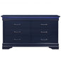 59" Blue Solid Wood Lighted Six Drawer Double Dresser