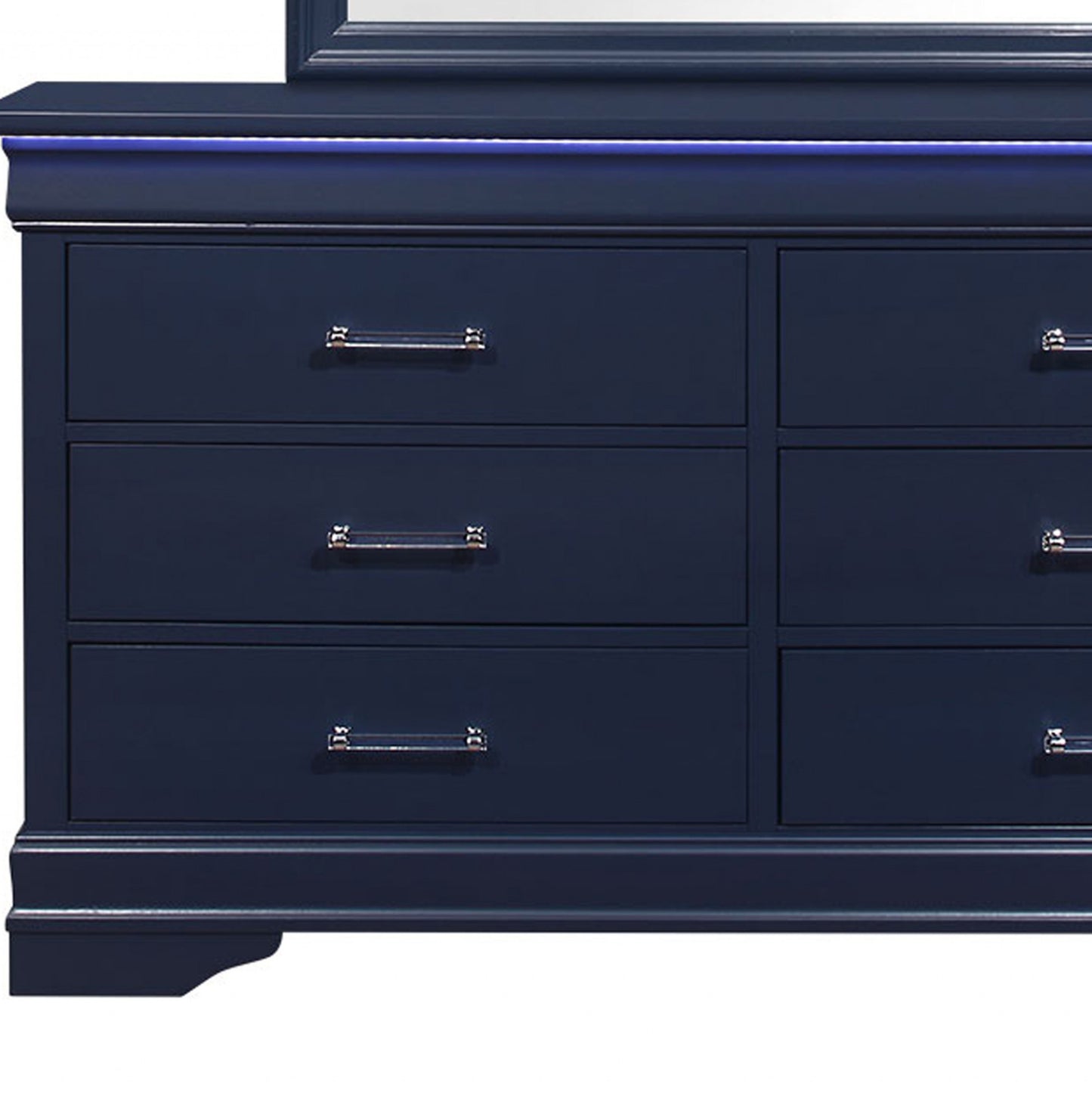 59" Blue Solid Wood Six Drawer Double Dresser