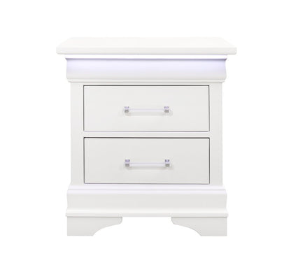 24" White Wood Lighted Two Drawer Nightstand