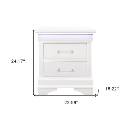 24" White Wood Lighted Two Drawer Nightstand