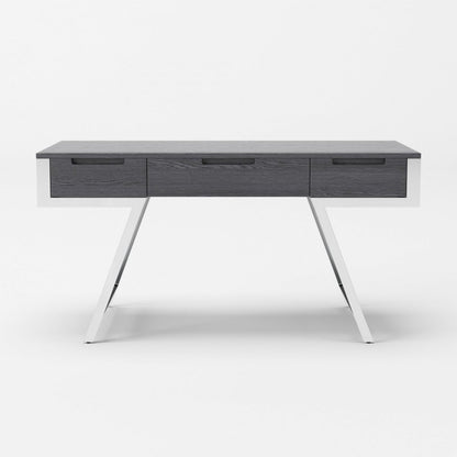 63" Gray and Silver Writing Desk With Three Drawers