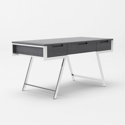 63" Gray and Silver Writing Desk With Three Drawers