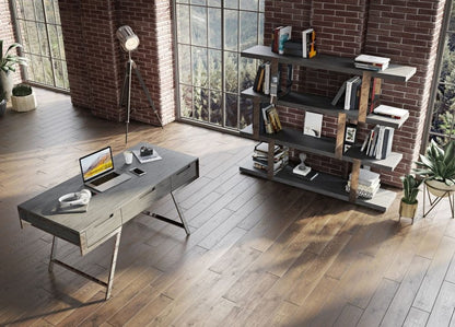 63" Gray and Silver Writing Desk With Three Drawers