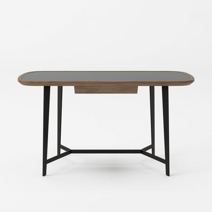 55" Walnut And Black Glass Rectangular Writing Desk