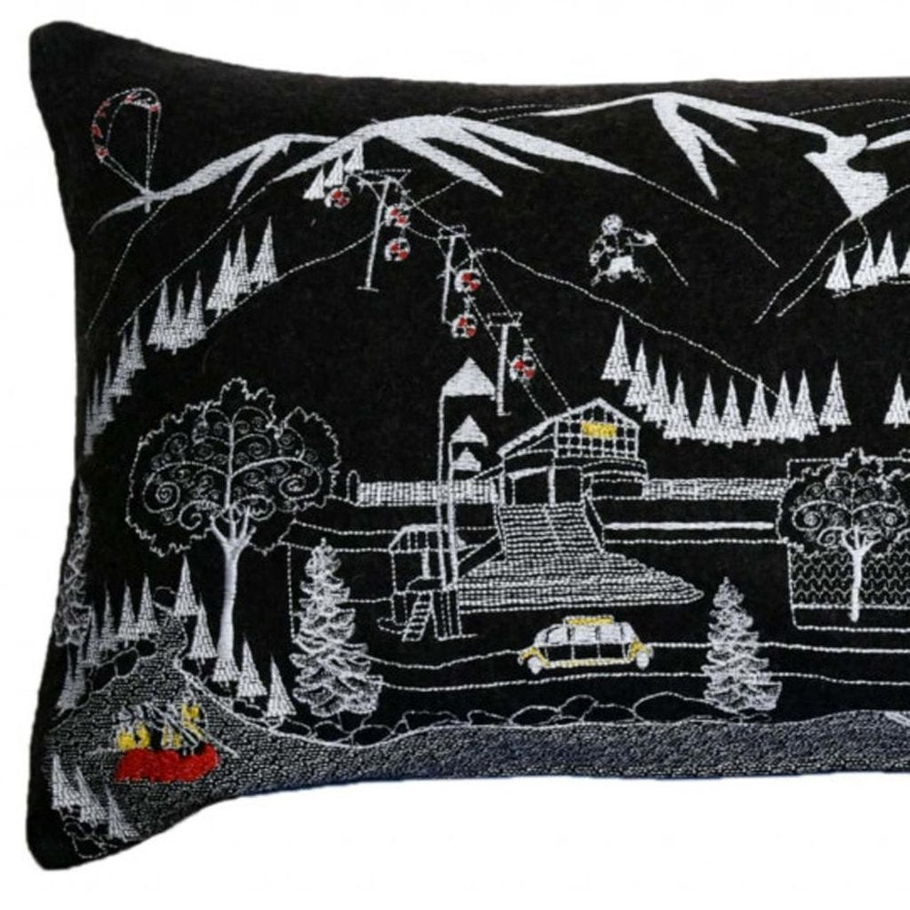 14" X 45" Dark Gray And White Aspen Nighttime Skyline Lumbar Decorative Pillow