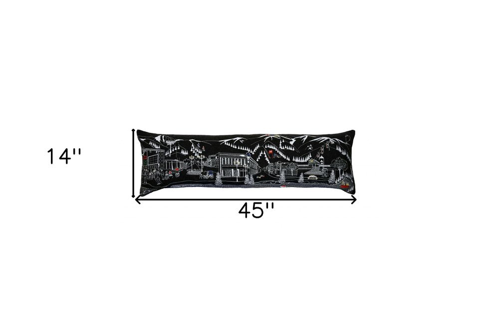 14" X 45" Dark Gray And White Aspen Nighttime Skyline Lumbar Decorative Pillow