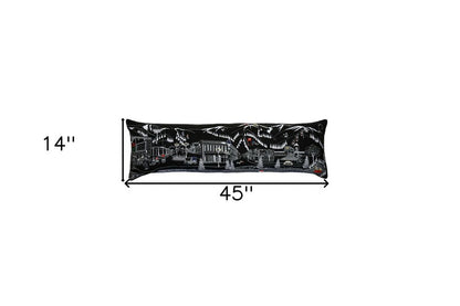14" X 45" Dark Gray And White Aspen Nighttime Skyline Lumbar Decorative Pillow
