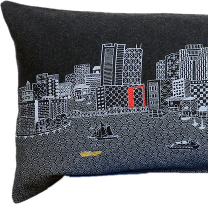 46" Black Boston Nighttime Skyline Lumbar Decorative Pillow