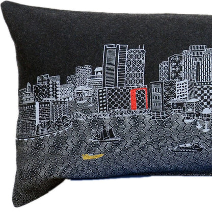 14" X 45" Black Gray and White Hometown Pride Wool Lumbar Throw Pillow