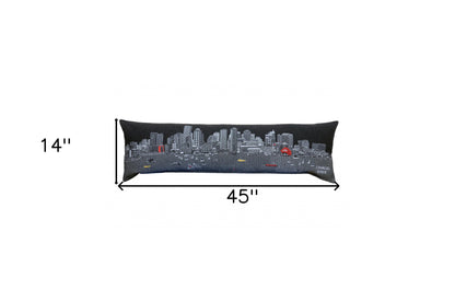 46" Black Boston Nighttime Skyline Lumbar Decorative Pillow