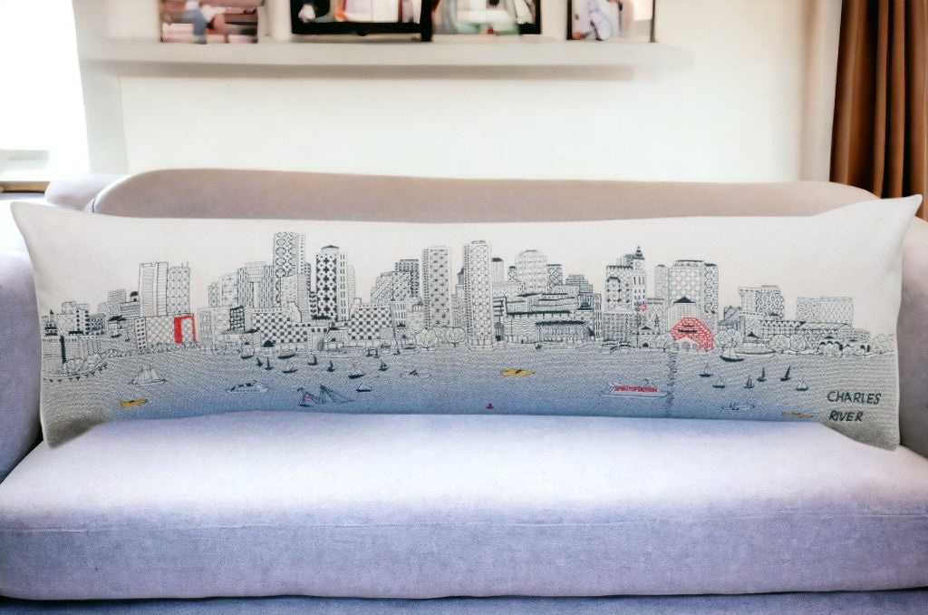 46" White Boston Daylight Skyline Lumbar Decorative Pillow