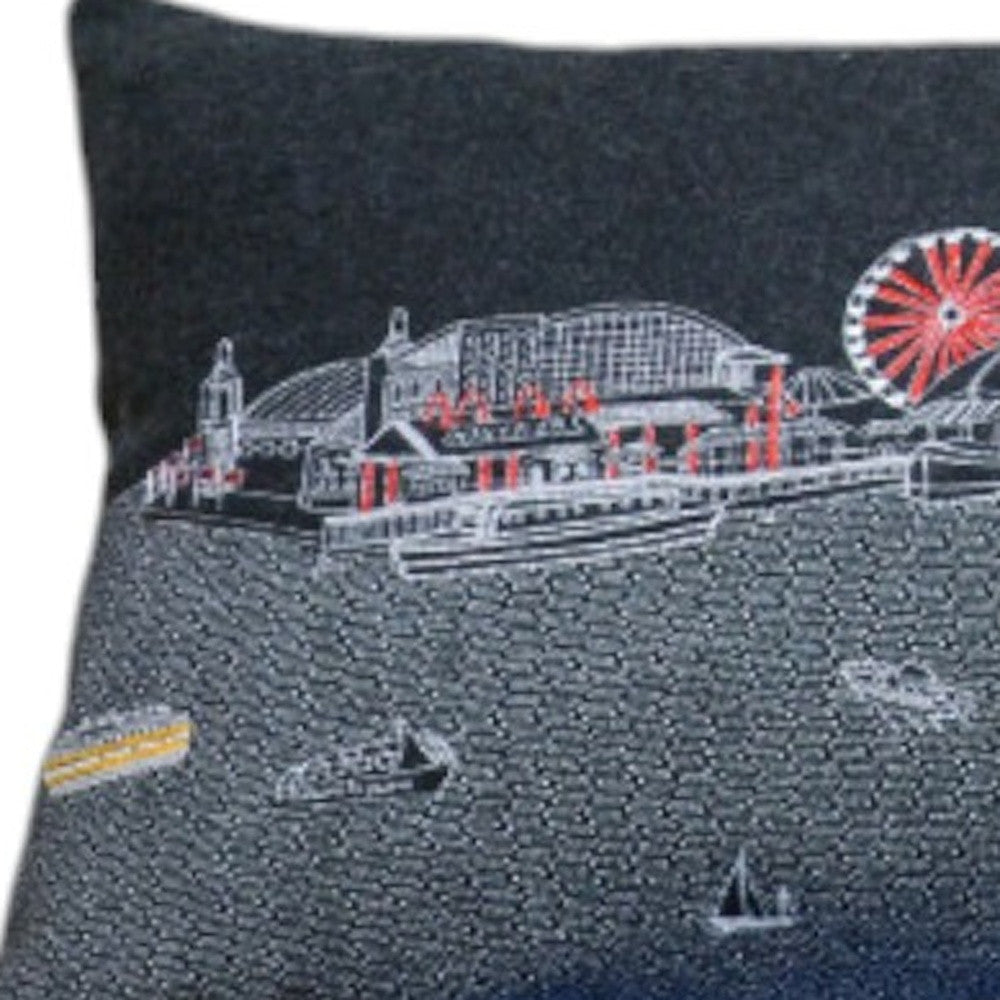 46" Black Chicago Nighttime Skyline Lumbar Decorative Pillow