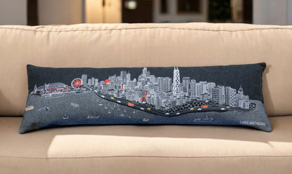 46" Black Chicago Nighttime Skyline Lumbar Decorative Pillow