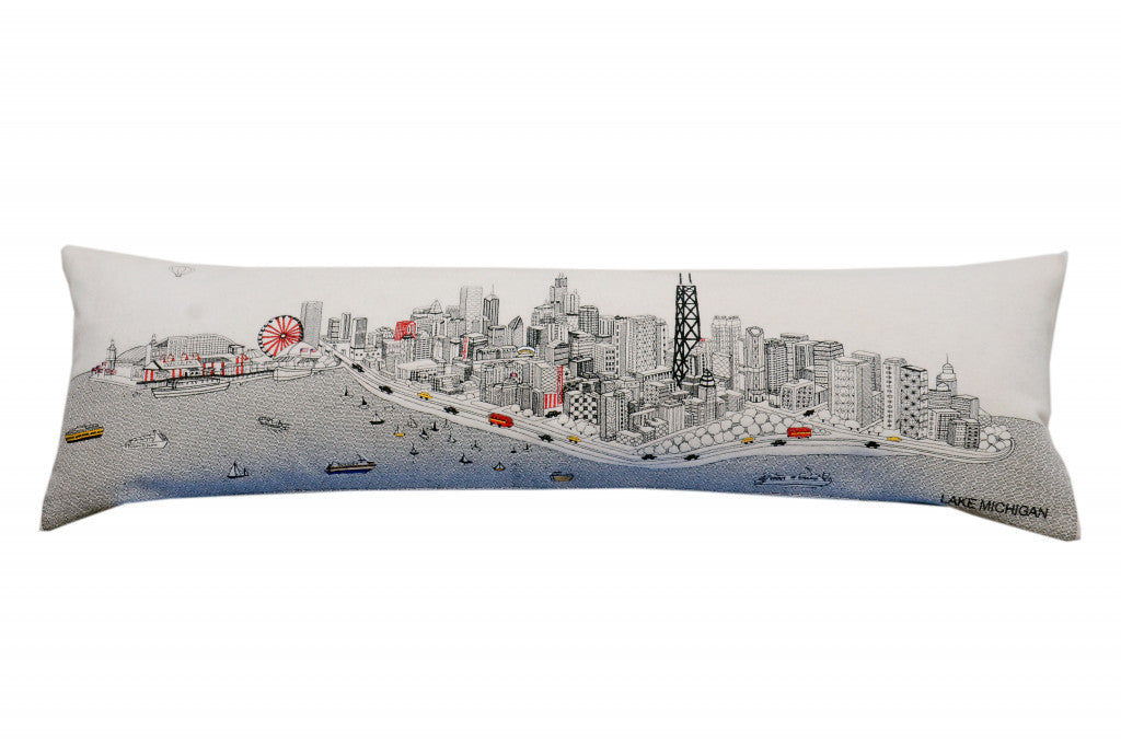 46" White Chicago Daylight Skyline Lumbar Decorative Pillow