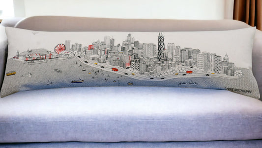 46" White Chicago Daylight Skyline Lumbar Decorative Pillow