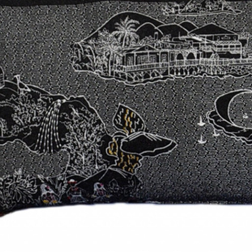 14" X 45" Dark Gray And White Lumbar Hawaii Hometown Pride Wool Throw Pillow with Embroidery
