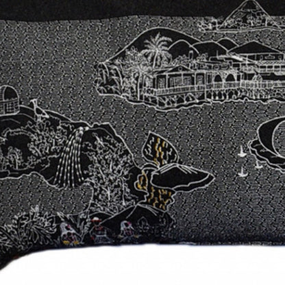 14" X 45" Dark Gray And White Lumbar Hawaii Hometown Pride Wool Throw Pillow with Embroidery