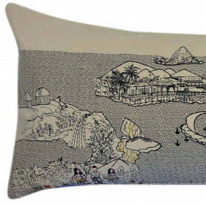 14" X 45" Cream Lumbar Hawaii Hometown Pride Wool Throw Pillow with Embroidery