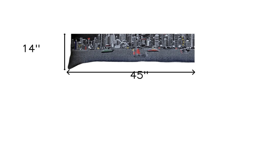 14" X 45" Black Gray and White Hometown Pride Wool Lumbar Throw Pillow