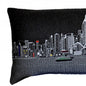 14" X 45" Dark Gray And White Lumbar Hong Kong Hometown Pride Wool Throw Pillow with Embroidery