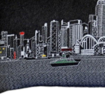 46" Black Hong Kong Nighttime Skyline Lumbar Decorative Pillow