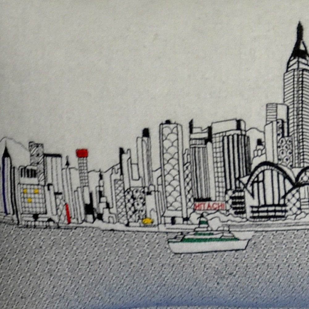 14" X 45" Cream Lumbar Hong Kong Hometown Pride Wool Throw Pillow with Embroidery