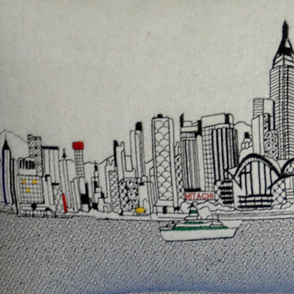 14" X 45" Cream Lumbar Hong Kong Hometown Pride Wool Throw Pillow with Embroidery