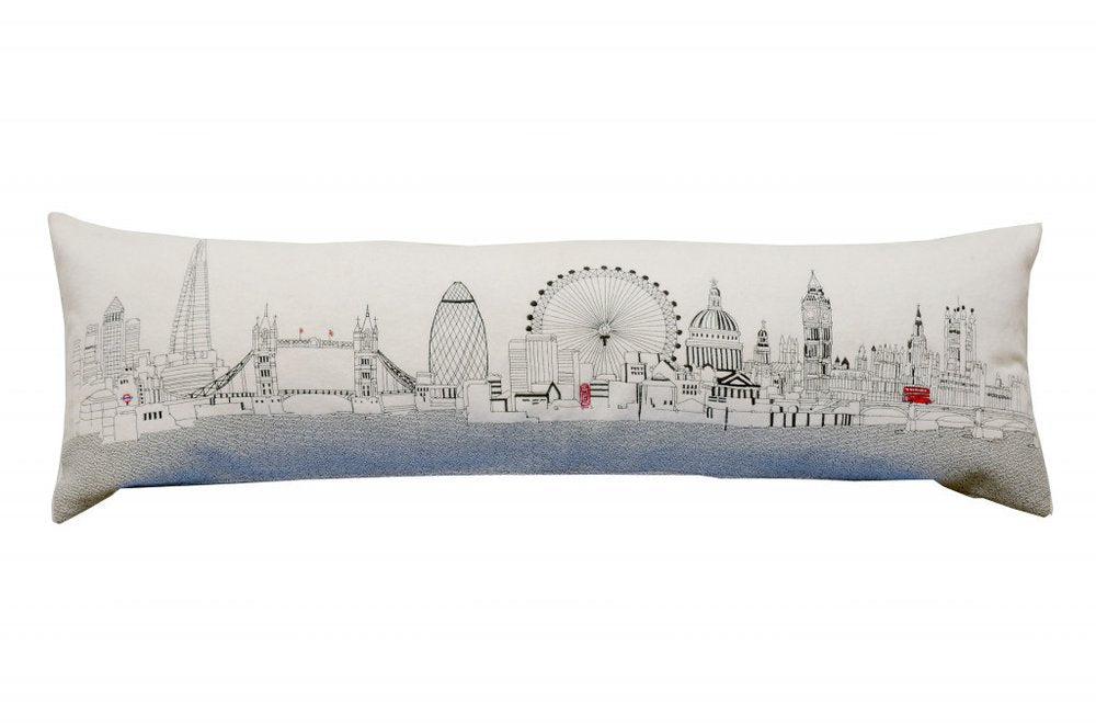 14" X 45" Cream London Daylight Skyline Lumbar Decorative Pillow