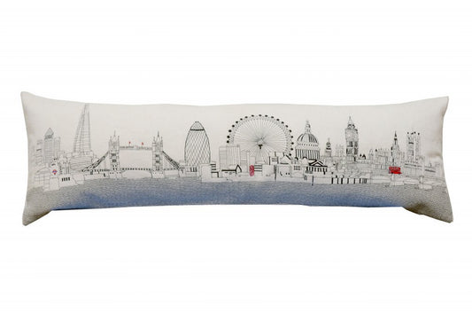 14" X 45" Cream London Daylight Skyline Lumbar Decorative Pillow