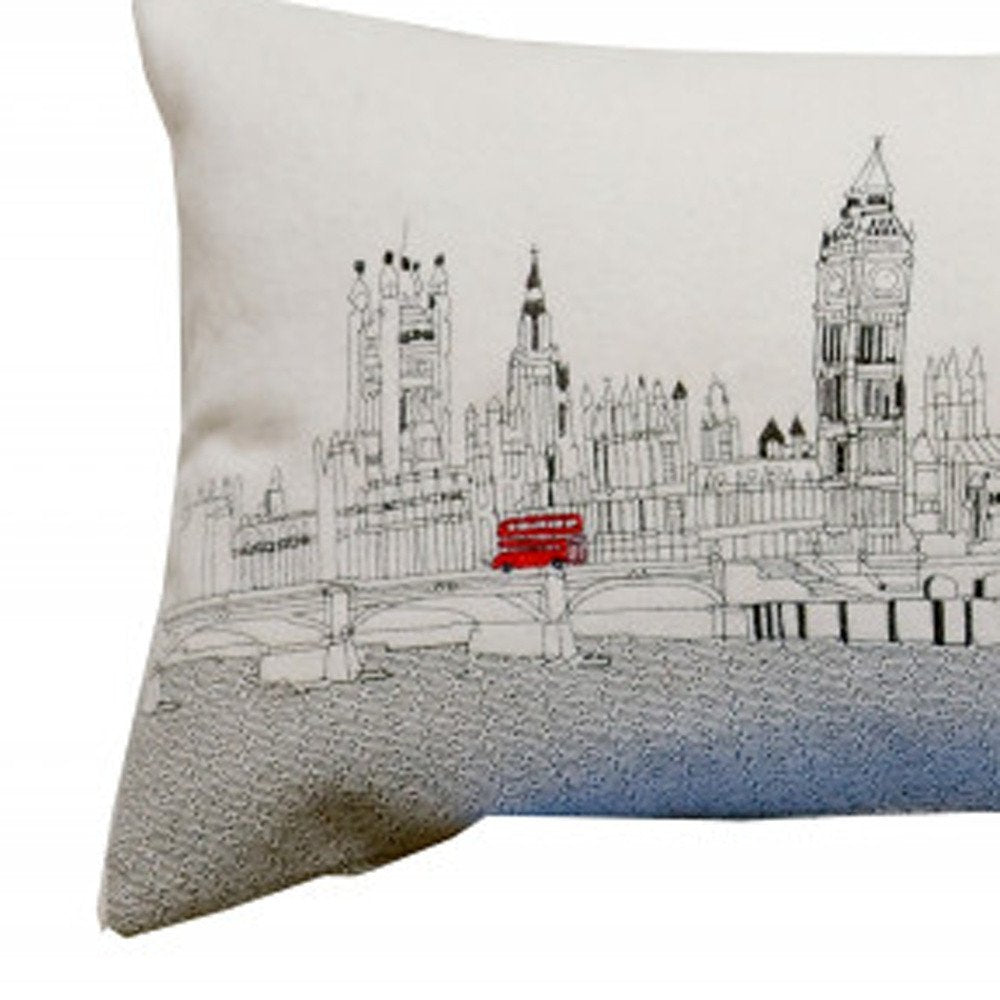 14" X 45" Cream London Daylight Skyline Lumbar Decorative Pillow