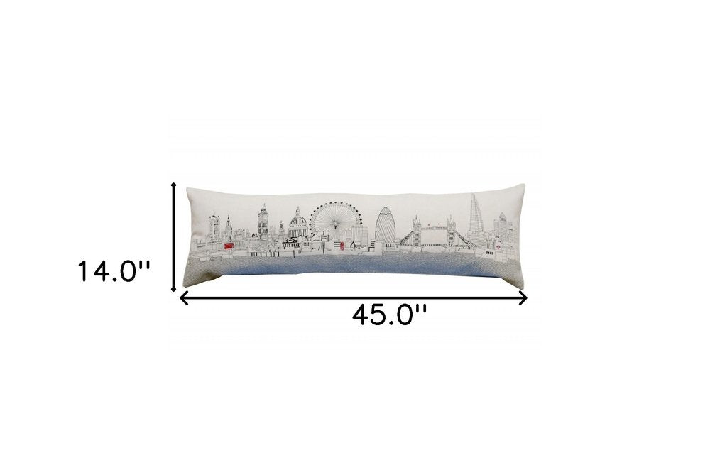 14" X 45" Cream London Daylight Skyline Lumbar Decorative Pillow